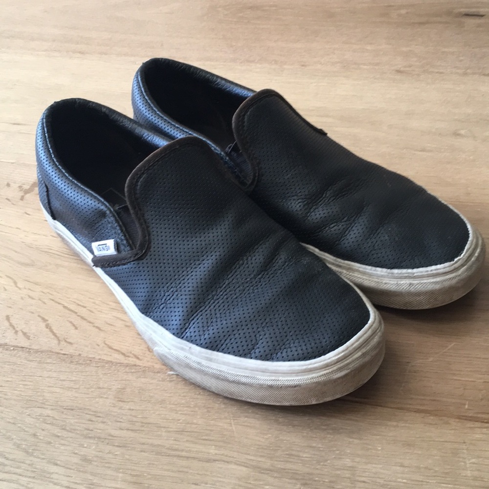 Vans Black perforated slip-ons, size 9